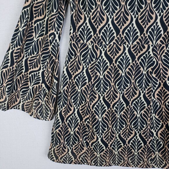 Free People Gia Shift Printed Mini Dress Bell Sleeve Lace-up 70s Bohemian size S - Picture 10 of 16